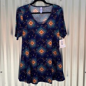 NWT Lularoe Print Blue Perfect Tee Shirt Medium